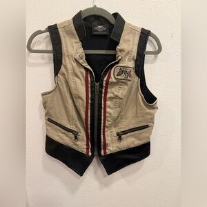 Harley-Davidson Beige and Black Leather Vest
